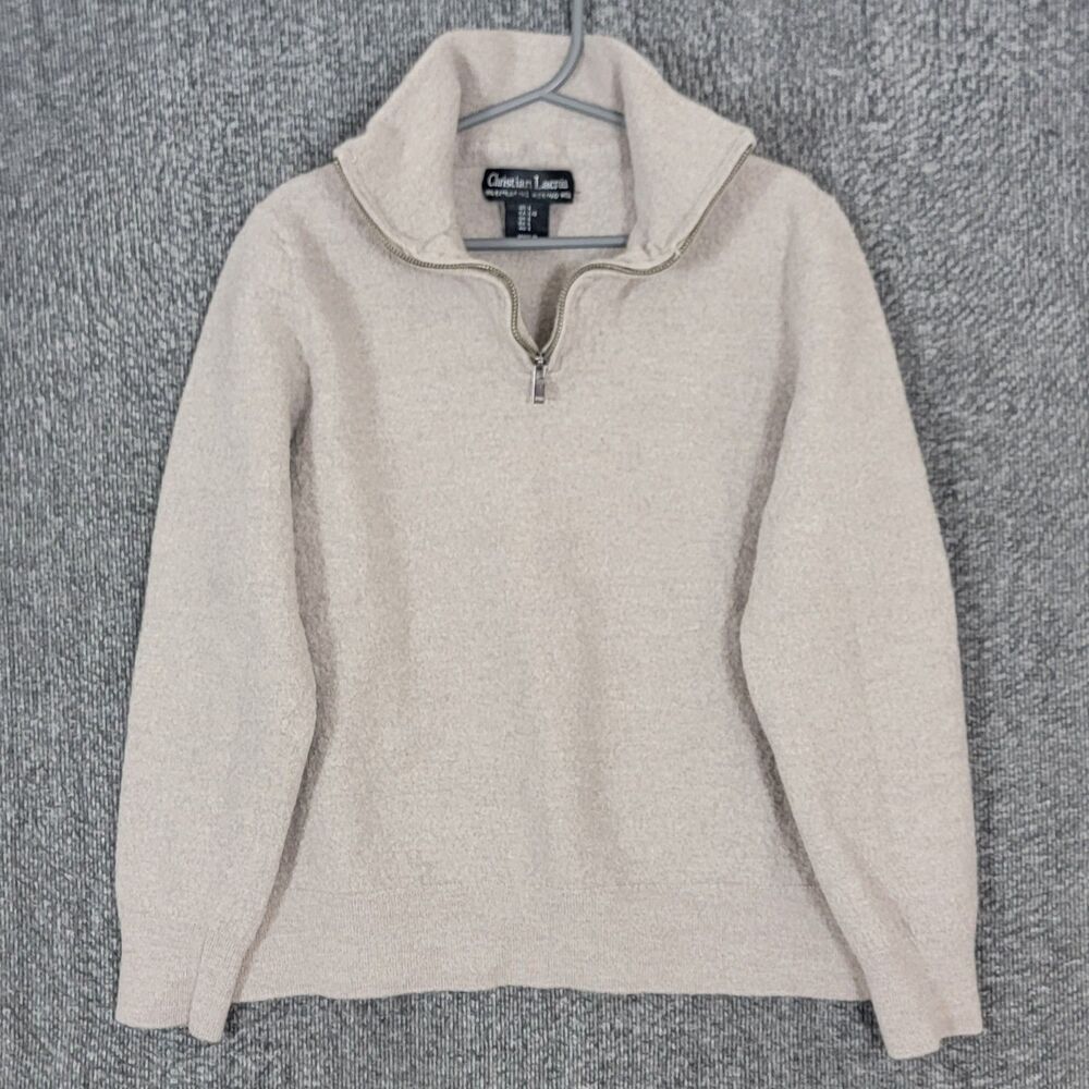 Christian Lacroix Sweater Boys Large Beige 100% Extra Fine Merino Wool 1/4 Zip